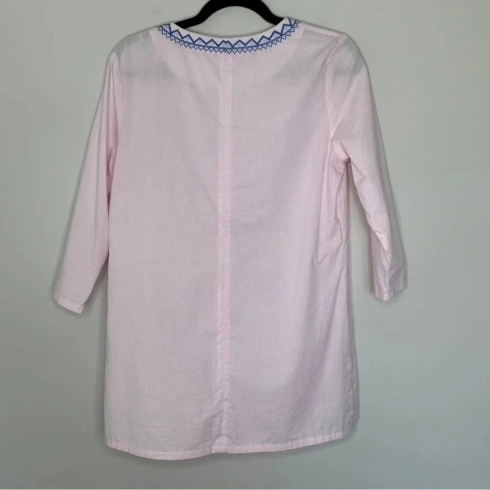 J McLaughlin Pink Cotton Embroidered Tunic Blouse‎ Top Size Medium Preppy Boho - Picture 2 of 14